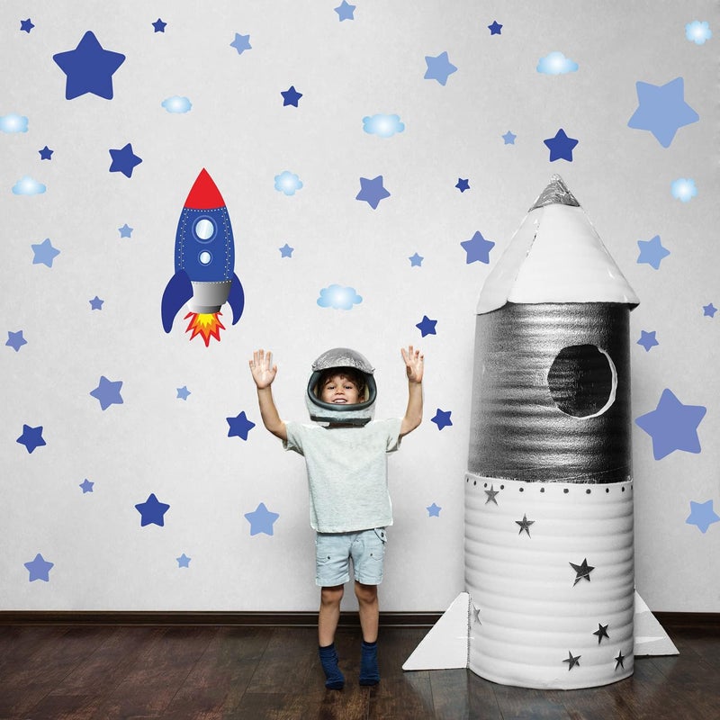 Kasubeso Large Rocket and Star Wall Decals, Outer Space Wall Stickers, Peel and Stick Removable Star Sticker, Art Decor for Kids Boys Bedroom Nursery Living Room,Playroom Classroom Decoration - Image 1